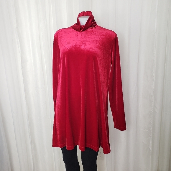 Joan Vass red velvet turtleneck tunic top size large - Picture 1 of 6